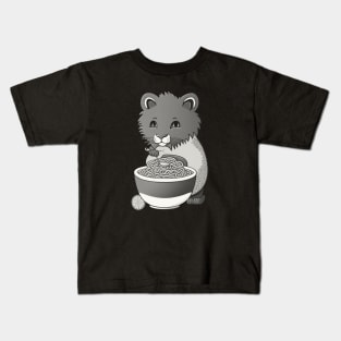 funny cat eating spaghetti by kaziknows Kids T-Shirt